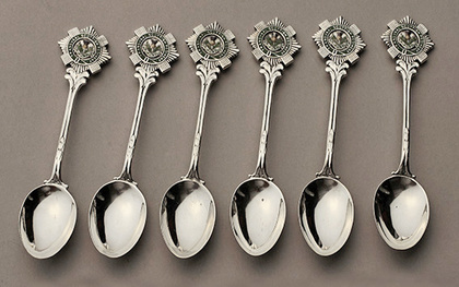 Transvaal Scottish Regiment - Set of 6 Silver and Enamel Teaspoons